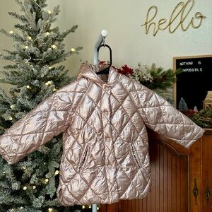 ZARA Girls Rose Gold Metallic Puffer Jacket Size 3–4